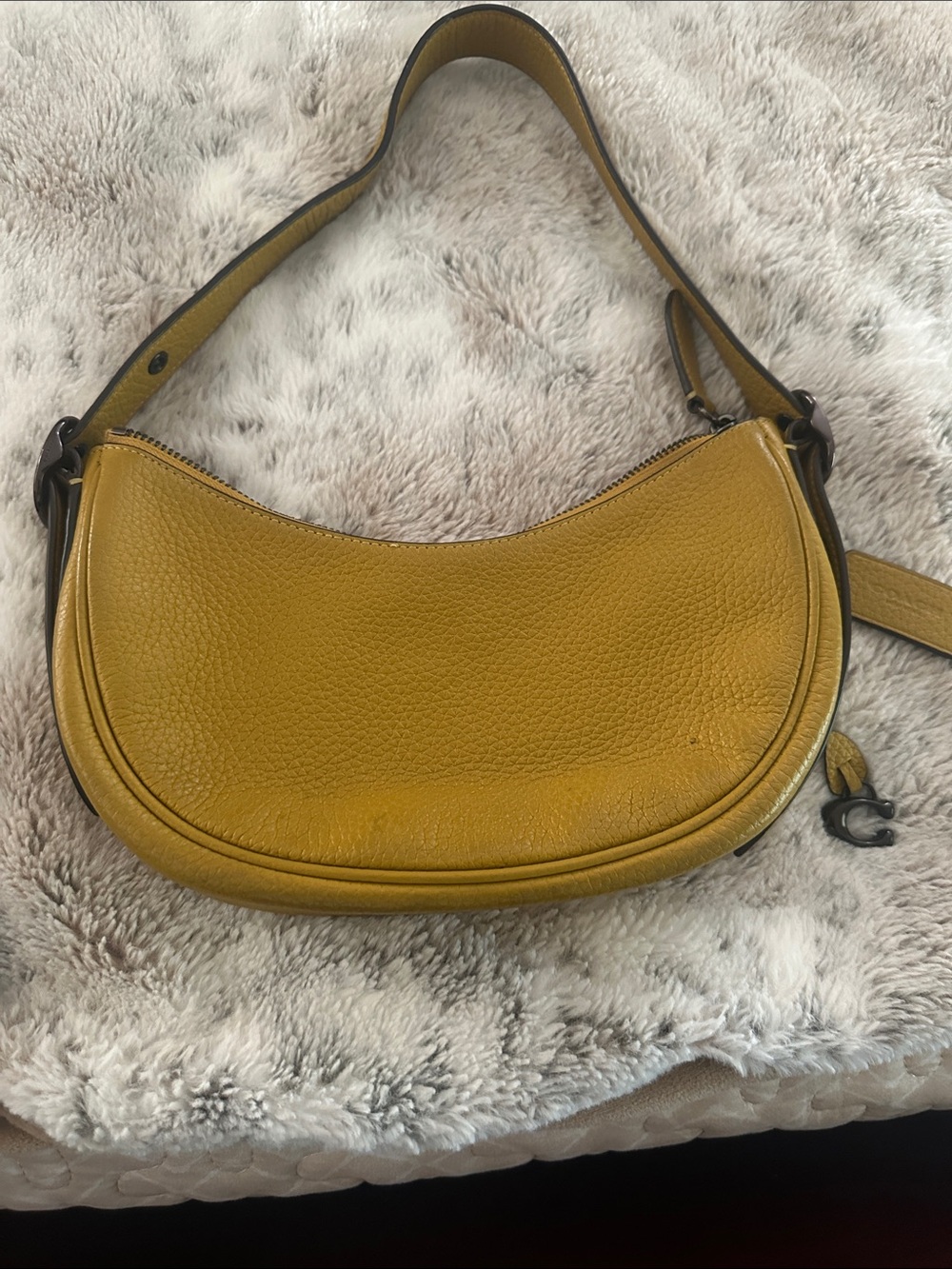 Coach Mustard Pebbled Leather Crescent Shoulder Bag